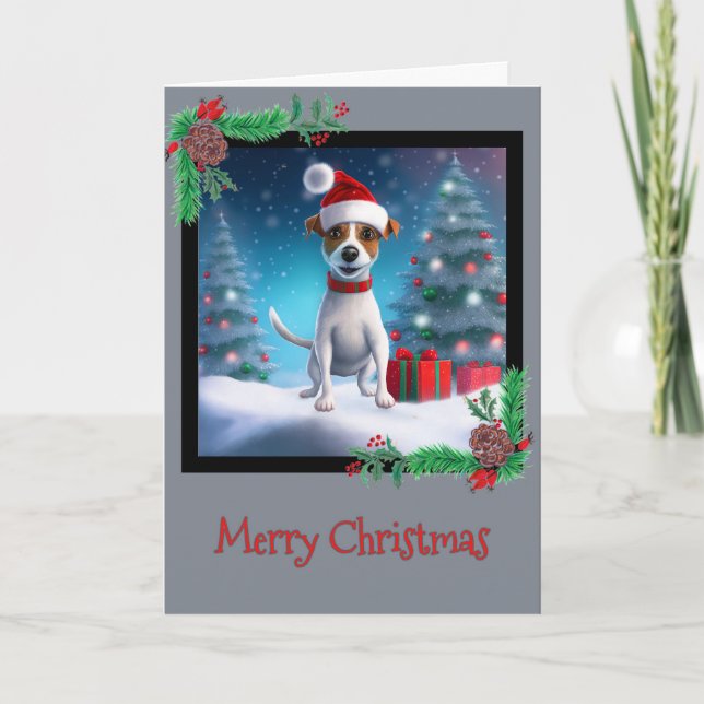 Agradecimento Feliz Natal Jack Russel Terrier - Cartão de Saudaç (Frente)