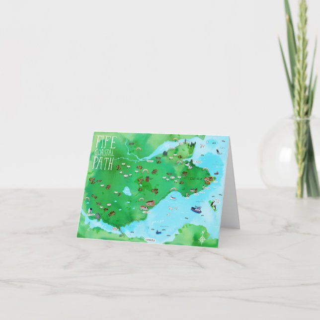 Agradecimento Fife Coastal Path Scotland - Cartão de Mapa Ilustr (Frente)