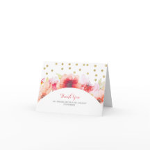 Agradecimento Floral em Aquarela Rosa e Dourado co