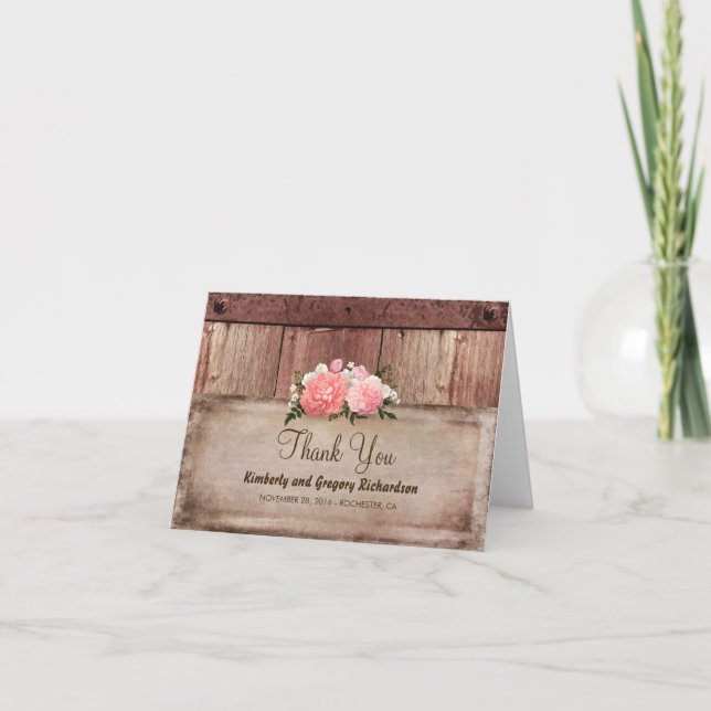 Agradecimento Floral Rústico de Casamento em Madei (Frente)