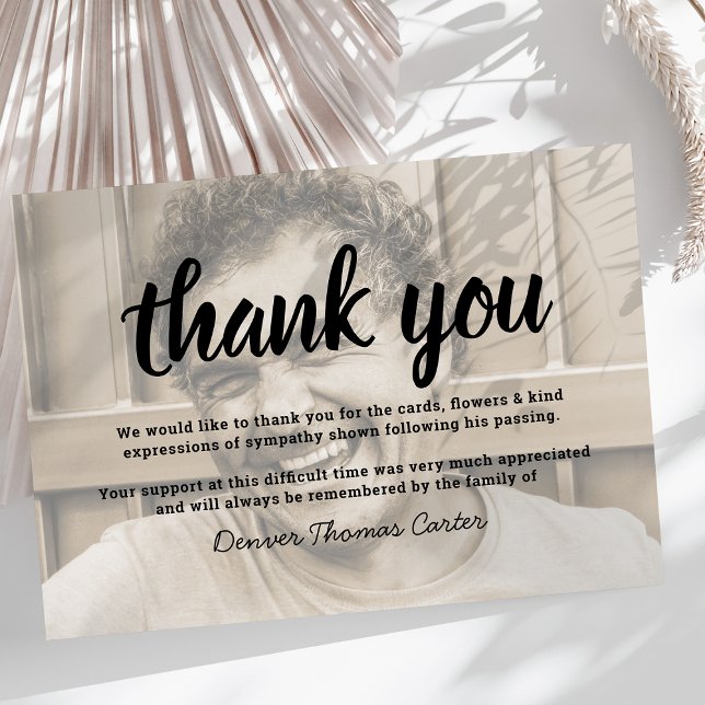 Agradecimento Funeral de Foto Moderna Obrigado Cartão de condolê (Criador carregado)