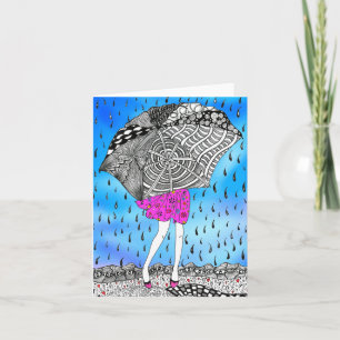 Agradecimento Garota com guarda-chuva no Cartão de Saudação d