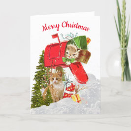 Agradecimento Gato de Natal Fofo Retro / Cartão de Férias de Cai