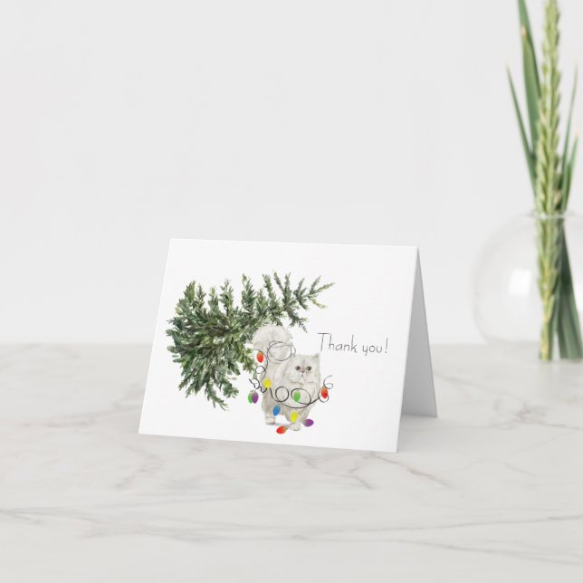 Agradecimento Gato preso em um Cartão de Férias de Árvore de Nat (Frente)