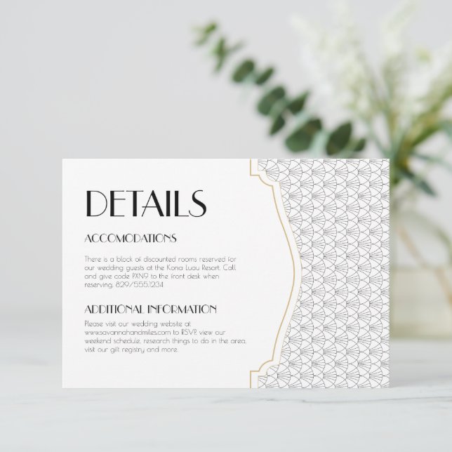 Agradecimento Inserto de Detalhes de Cartão de Casamento Art Dec (Em pé/Frente)