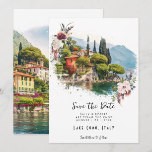 Agradecimento Lago Como Itália floral guarde o cartão de data