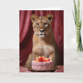 Agradecimento Lioness com Cartão de Bolo de Aniversário