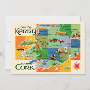 Agradecimento Mapa de Kerry e Cork da Irlanda 5x7 Grande Cartão 