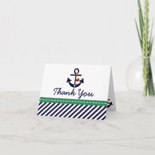 Agradecimento Marinho e Âncora Náutica Verde Obrigado Cartão de 