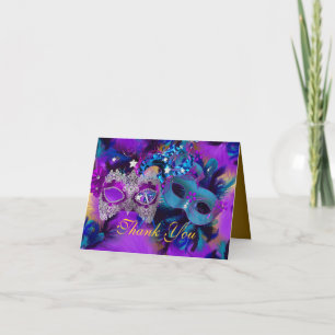 Agradecimento Máscaras Roxo Azul e Dourado Cartão de Agradecimen