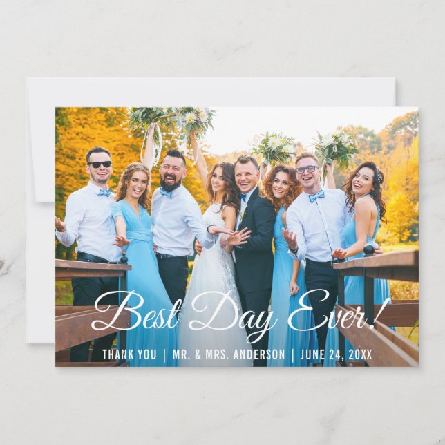 Agradecimento Melhor Dia De Casamento Obrigado Cartão com fotos (Frente)