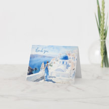 Menina em Santorini, Aquarela, Cartão de agradecim