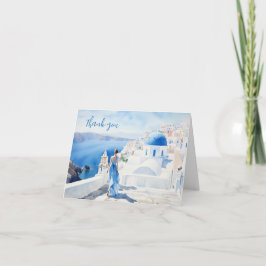 Agradecimento Menina em Santorini, Aquarela, Cartão de agradecim