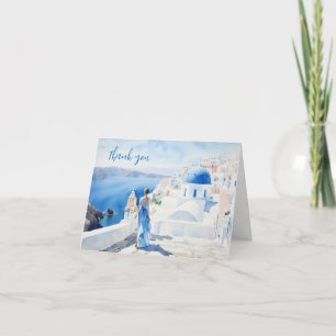 Agradecimento Menina em Santorini, Aquarela, Cartão de agradecim