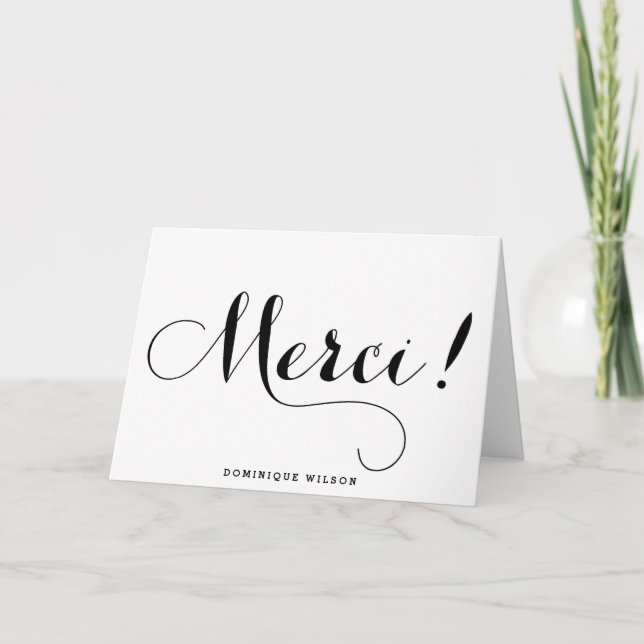 Agradecimento Merci | Whimsical Calligraphy Cartão de Agradecime (Frente)