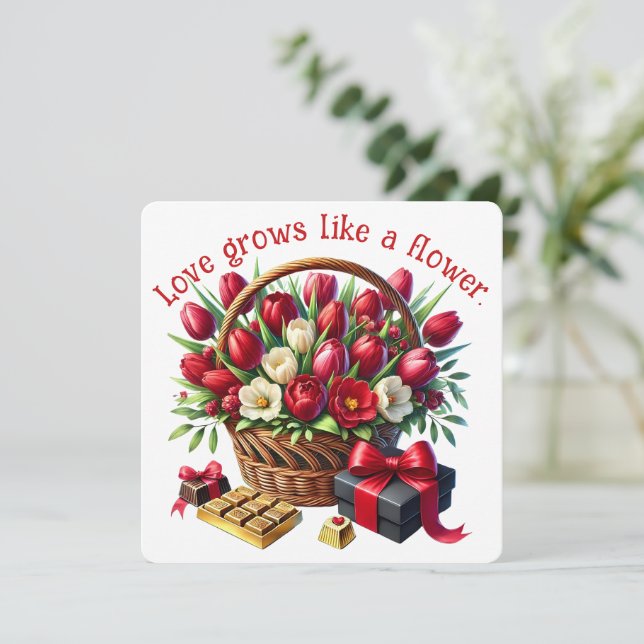 Agradecimento O amor cresce - Cartão de Dia de os namorados (Em pé/Frente)