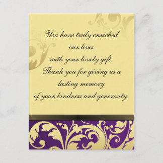 Agradecimento Obrigado cartão de casamento da foto roxo & ouro