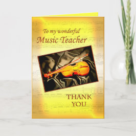 Agradecimento Obrigado, cartão de professor de música com violin