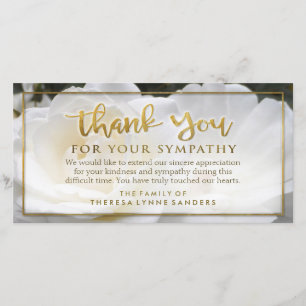 Agradecimento Obrigado dourado floral branco você Cartão de