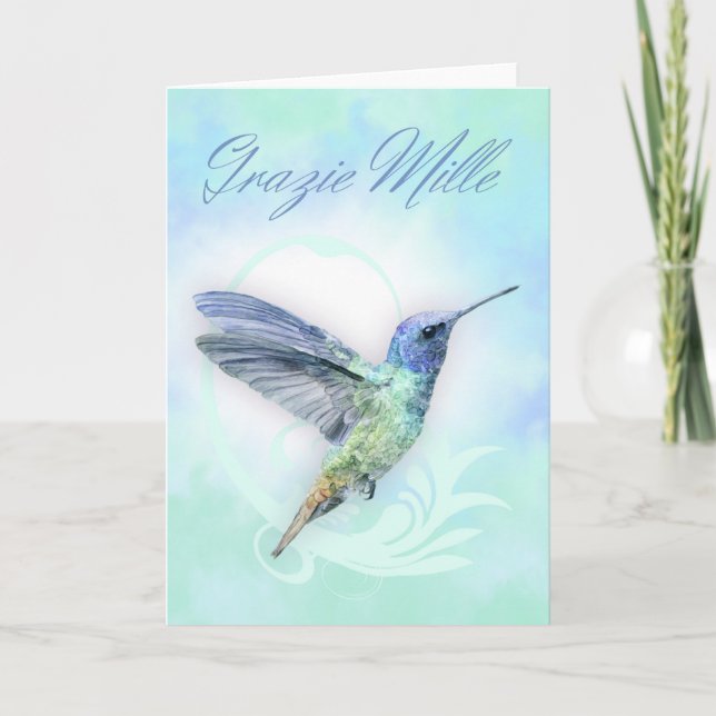 Agradecimento Obrigado Em Italiano - Cartão De Humminbird Aquece (Frente)