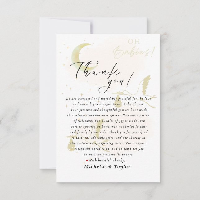 Agradecimento Obrigado Nota Cartão Oh Bebês! Tempestade de Gêmeo (Frente)
