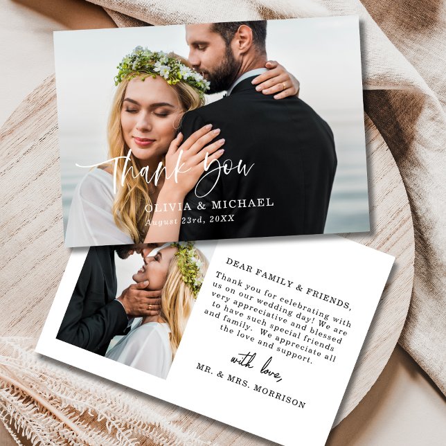 Agradecimento Obrigado Script De Cartão Elegante De Casamento Fo (Criador carregado)