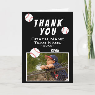 Agradecimento Obrigado Treinador Cartão de Foto de Beisebol Pret