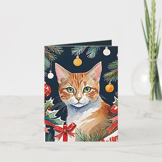 Agradecimento Orange Tabby Cat Meowy Cartão de Natal (Frente)