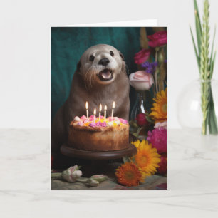 Agradecimento Otter com Bolo de Aniversário - Cartão