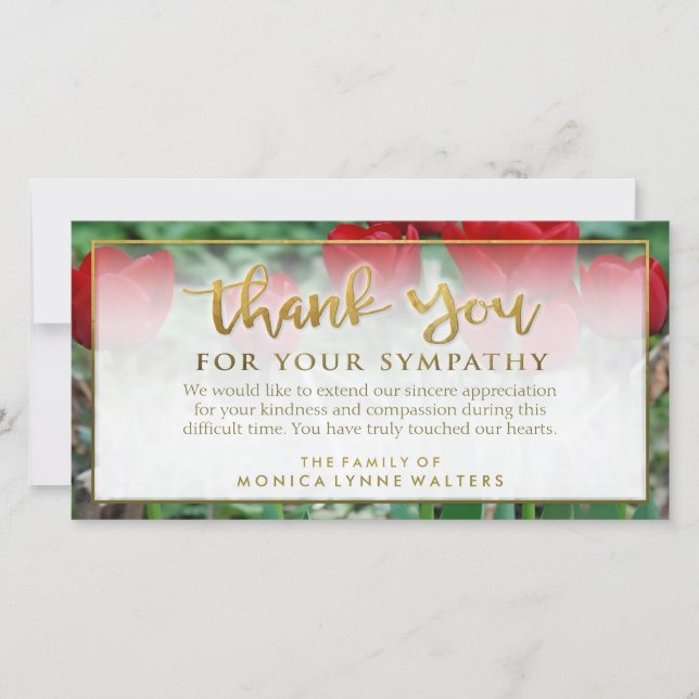 Agradecimento Ouro de Tulipas Vermelhas Obrigado Cartão de condo (Frente)