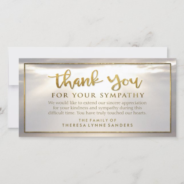 Agradecimento Ouro Sunburst Obrigado Cartão de condolências Pers (Frente)