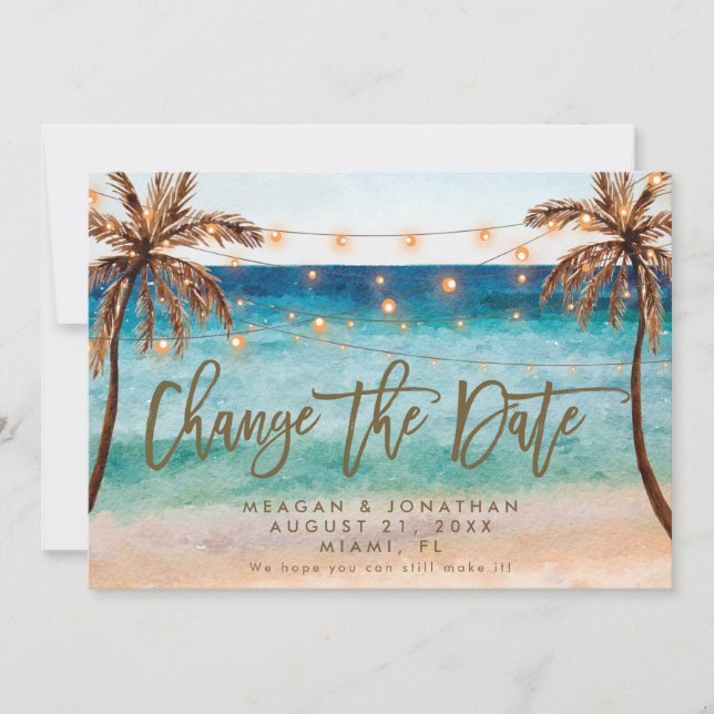 Agradecimento palmeiras tropicais de praia mudam o cartão de dat (Frente)