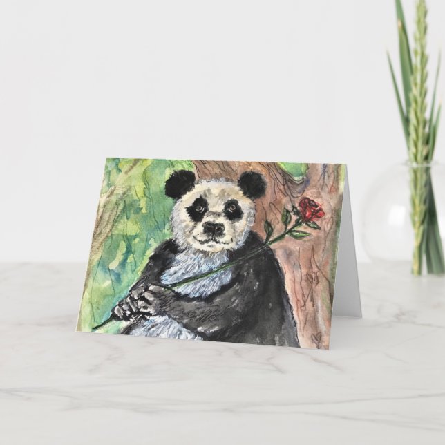 Agradecimento Panda com um Cartão de Saudação Rosa (Frente)