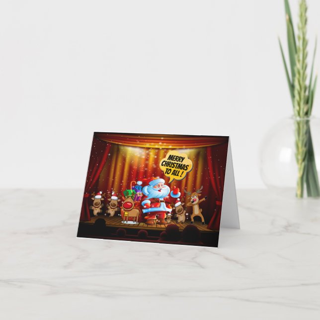 Agradecimento Papais noeis e renas no Cartão de Natal de Palco (Frente)