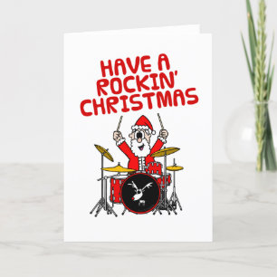 Agradecimento Papais noeis Tocando Drumm Drummer Cartão de Natal