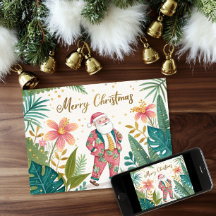 Agradecimento Papais noeis tropicais em um cartão de Natal de ch