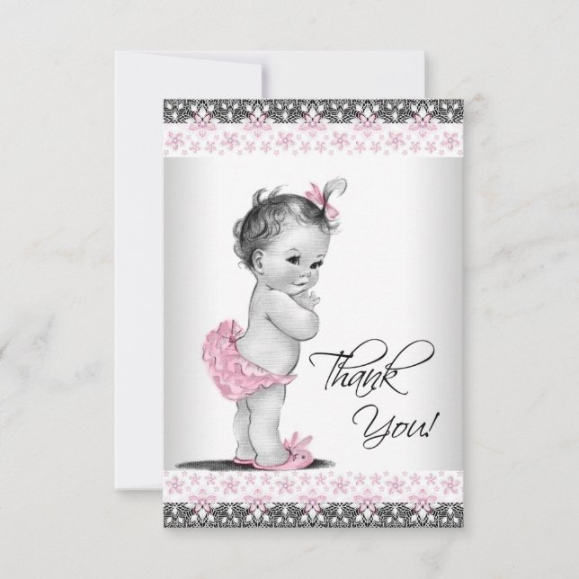 Agradecimento para Bebê Menina Vintage Rosa (Frente)