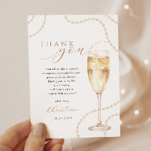 Pérolas & Prosecco Dourado Obrigado Cartão de Chá