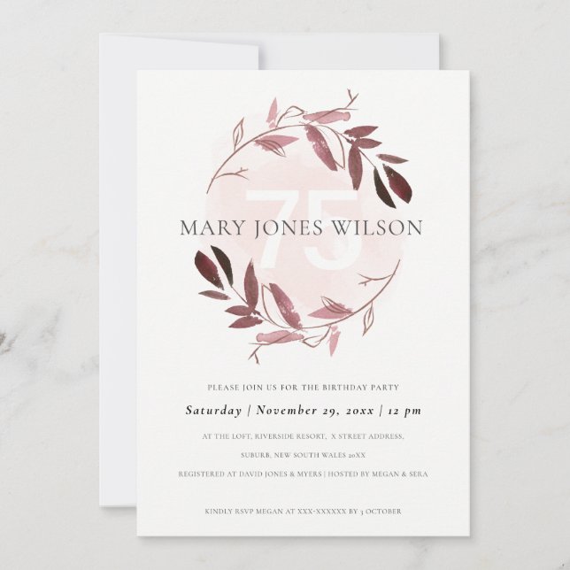 AGRADECIMENTO PINK BLUSH FOLIAGE WREATH QUALQUER CARTÃO DE ANIVE (Frente)