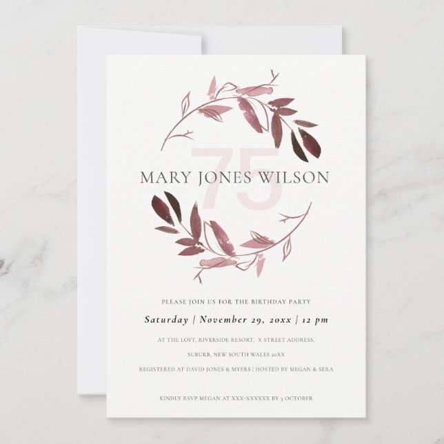 AGRADECIMENTO PINK BLUSH FOLIAGE WREATH QUALQUER CARTÃO DE ANIVE (Frente)