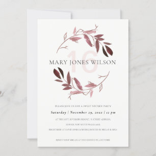 AGRADECIMENTO PINK PULPLE FOLIAGE WREATH SWEET 16 CARTÃO DE ANI