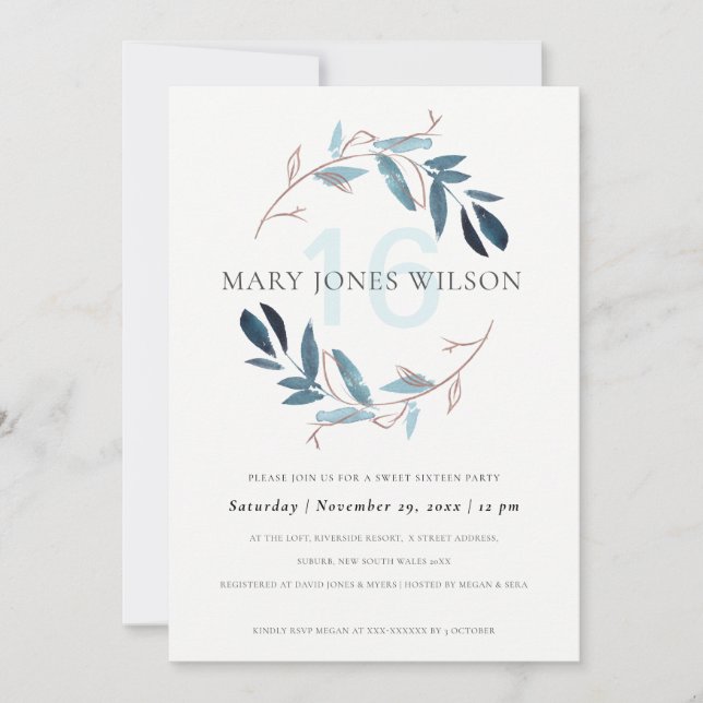 AGRADECIMENTO PLACA DE FOLIAGEM DE PINCO AZUL DOCE 16 CARTÃO DE  (Frente)