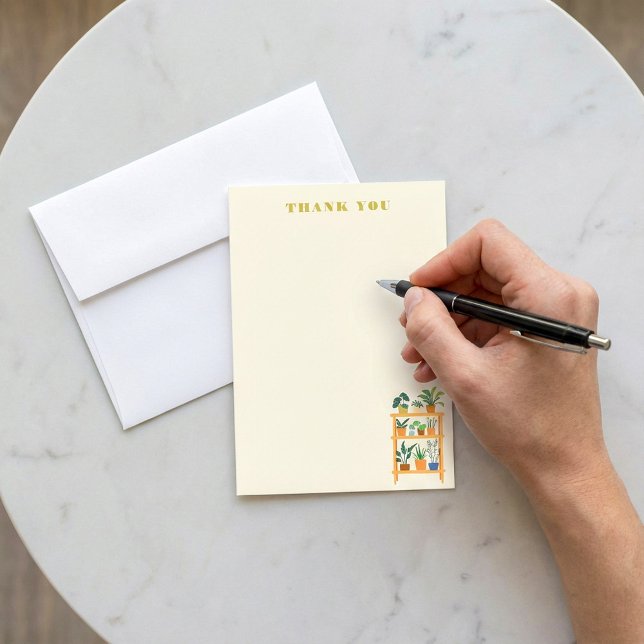 Agradecimento Placas de madeira para plantas em pó Cartão de not (Potted Plants wooden rack Illustration note card.)