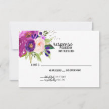 Pluma Floral Plum Watercolor Cartão RSVP de Casame