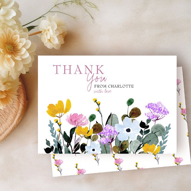 Agradecimento Relvado de Flores Silvestres Personalizado Cartão  (Thank You cards from my Wildflower Lawn Baby Shower Collection)