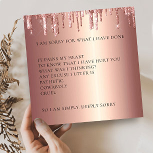 Agradecimento Rosa Dourado Glitter Drips Peço desculpa Cartão de