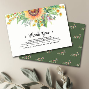 Agradecimento Rustic Sunflower Obrigado Cartão De Casamento