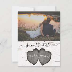 Agradecimento Rustic Wood Hearts Aspen foto Salve o Cartão de Da