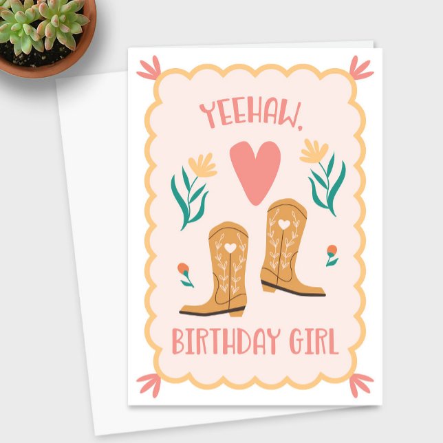 Agradecimento "Sim, garota de aniversário" Cartão de aniversário (Yeehaw Birthday Girl Western Birthday Card)