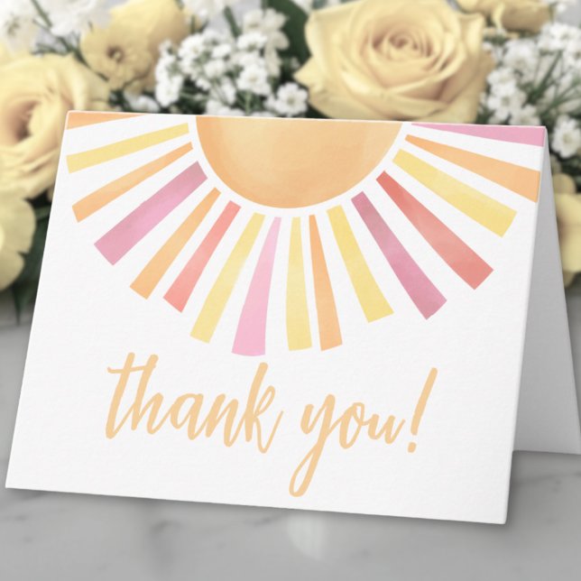 Agradecimento Sol Rosa Aquarela (Watercolor Pink Sun Thank You Card )